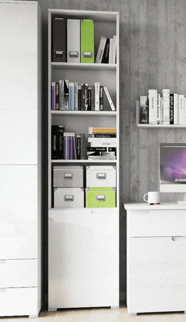 Santino Tall Narrow Bookcase with White Gloss Door S12 - Modern Storage Solution - UK Luxury Furniture